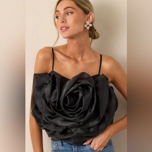 3-D flower top- Elegant Black Rose Ruffle Top